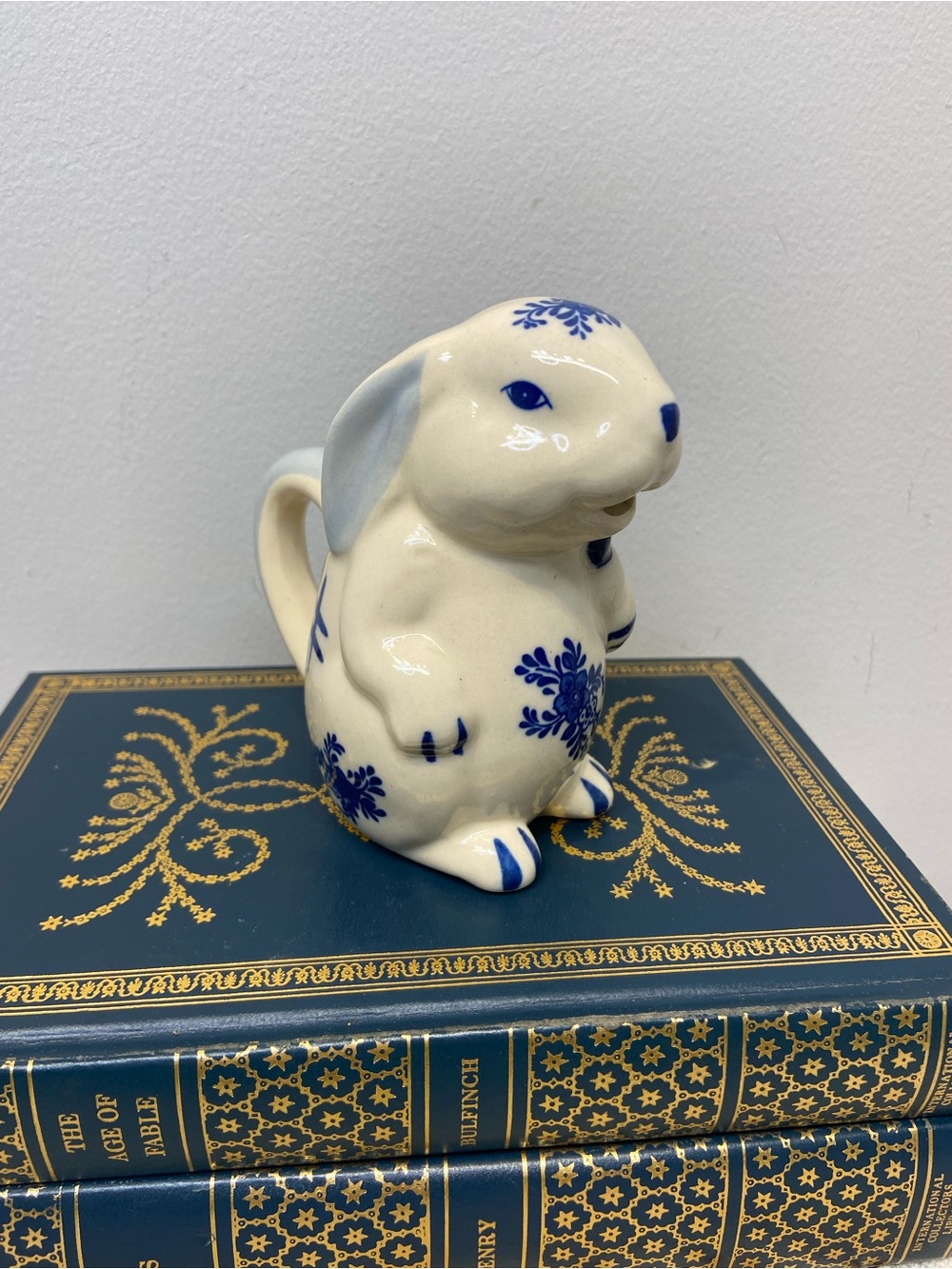Vintage Hand Painted Bunny Rabbit Creamer Pitcher Delft Blue